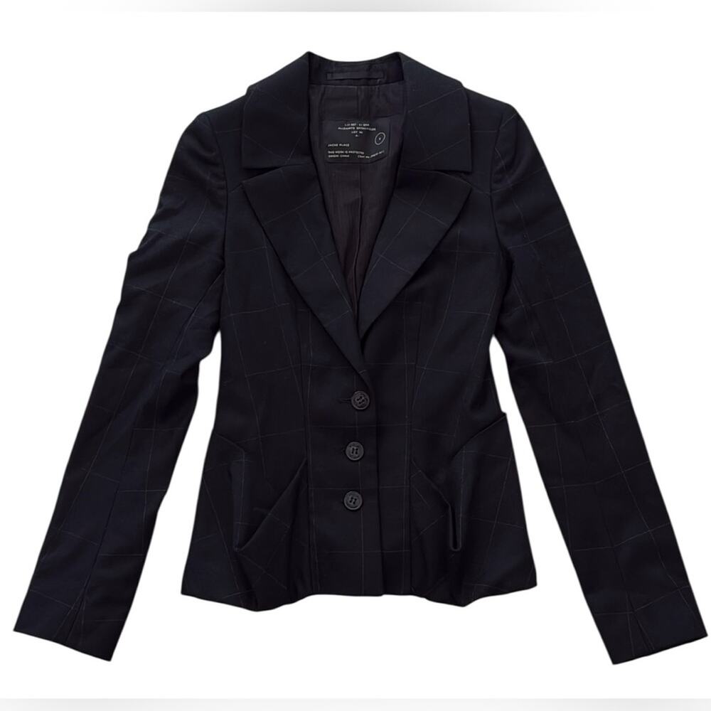 ALLSAINTS Wool Structured Blazer Jacket Black Gray Check Plaid UK 6 /US 2